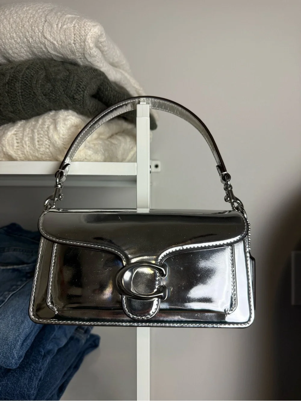 Coach Shine Collection Silver Mini Tabby Top Handle Crossbody Bag - Picture 2 of 9